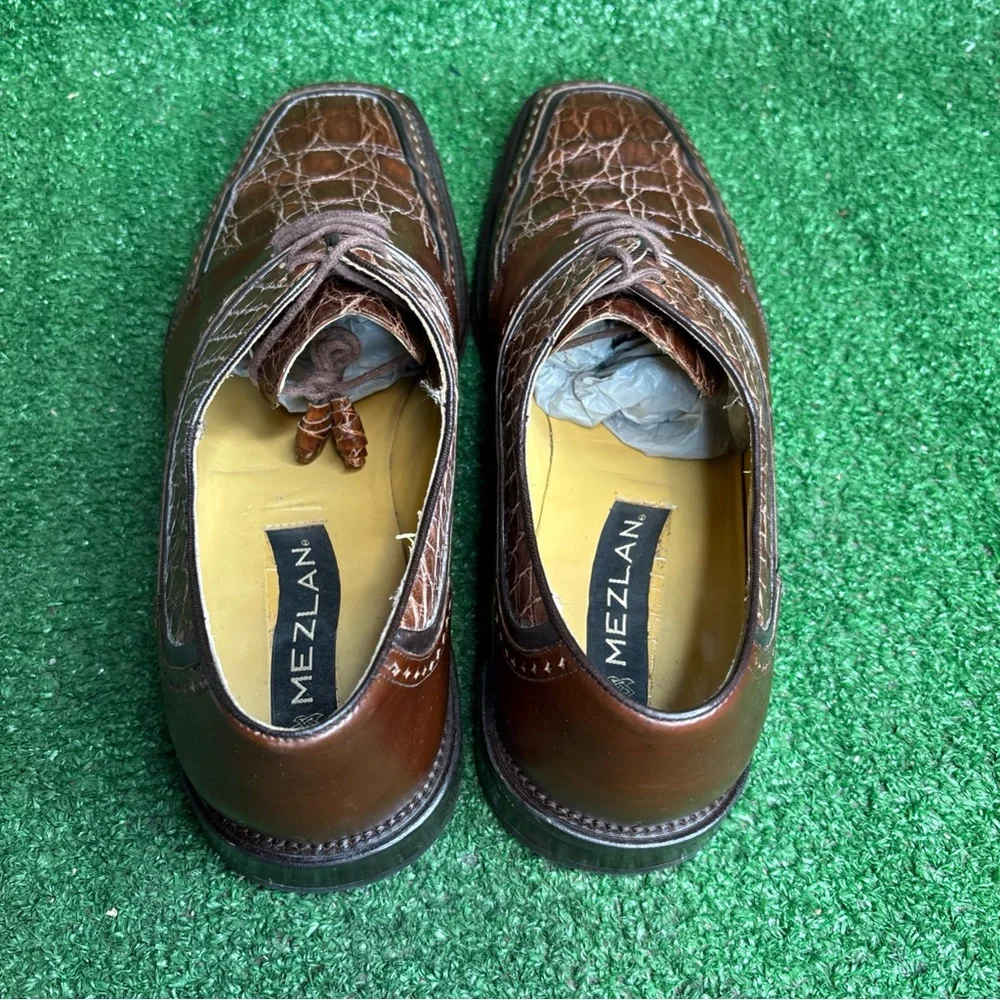 MEZLAN Mens Dress‎ Shoes Genuine Crocodile Brown Leather Size 10.5 M